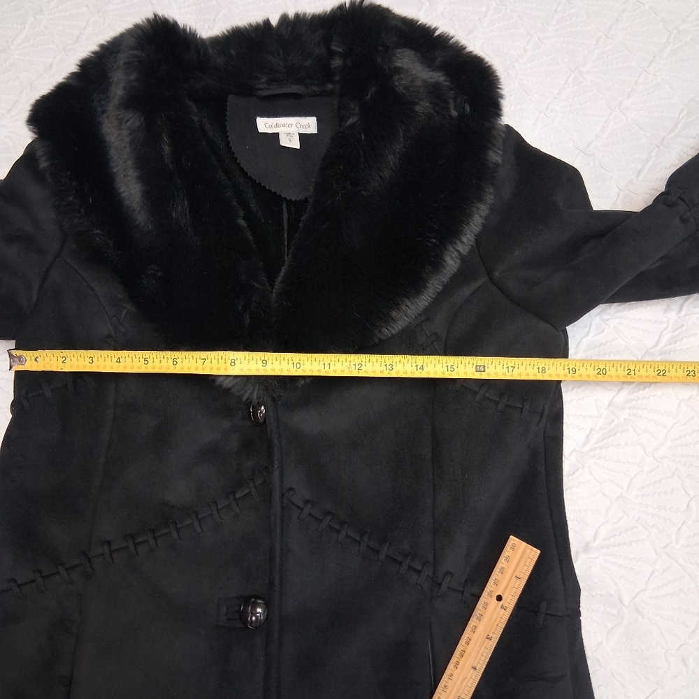 Coldwater Creek Elegant Black Trench Coat with Plush Collar - Picture 11 of 16